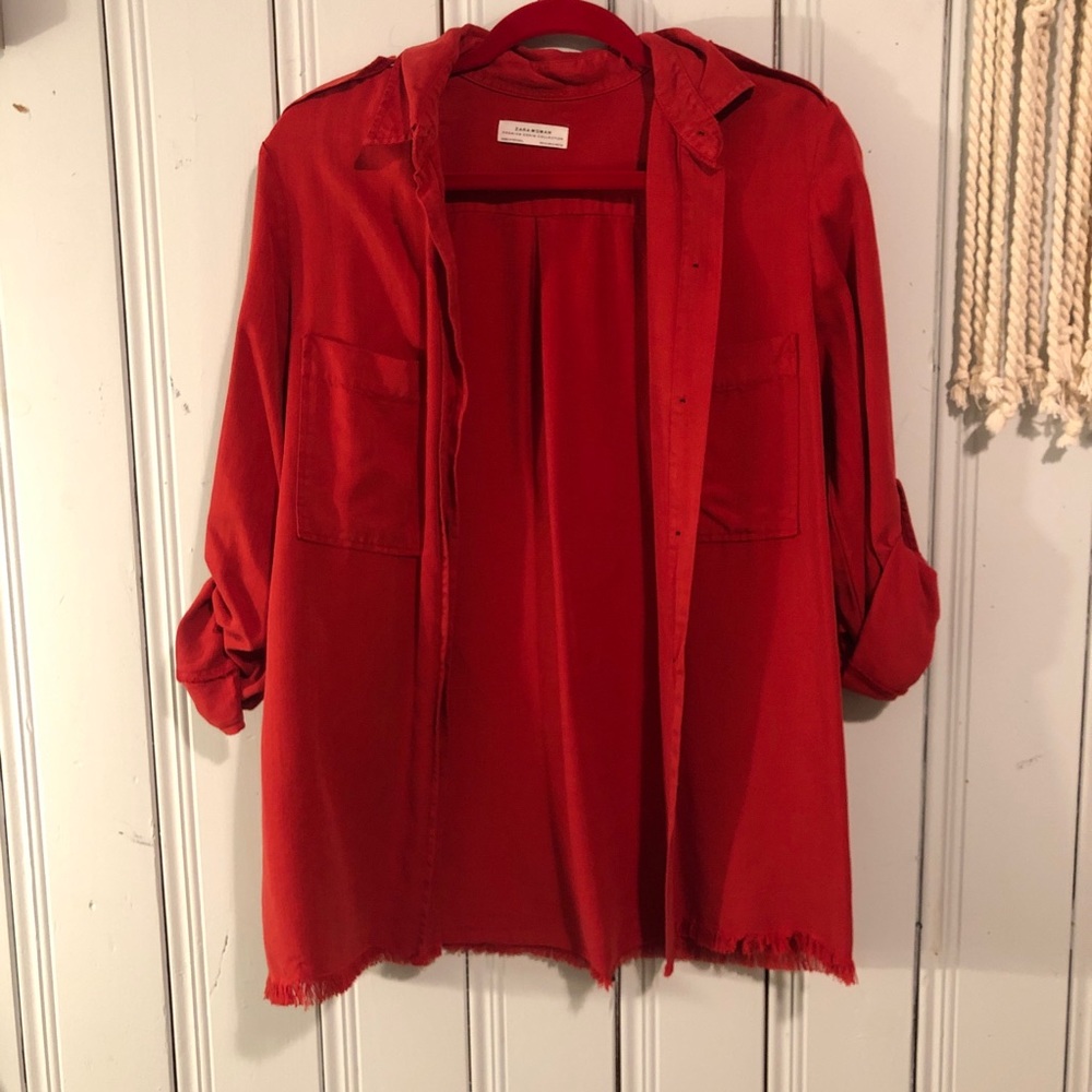 Zara Red Button Down Painter Shirt